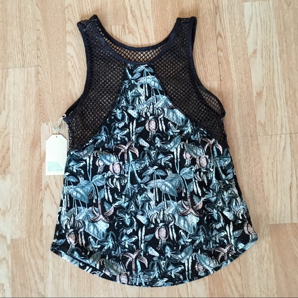 NWT Maaji Mesh Charcoal & Teal Active Tank Top S